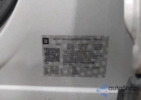 2019 Chevrolet Equinox Lt из США, поврежденный, VIN 2GNAXUEV9K6244498